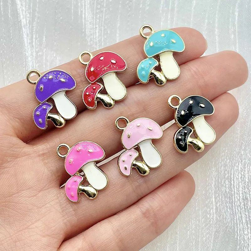 20Pcs 19*19mm Colourful Alloy Enamel Drip Oil Mushroom Plant Pendant Diy Necklace Bracelets Earrings Charms For Jewellery Making