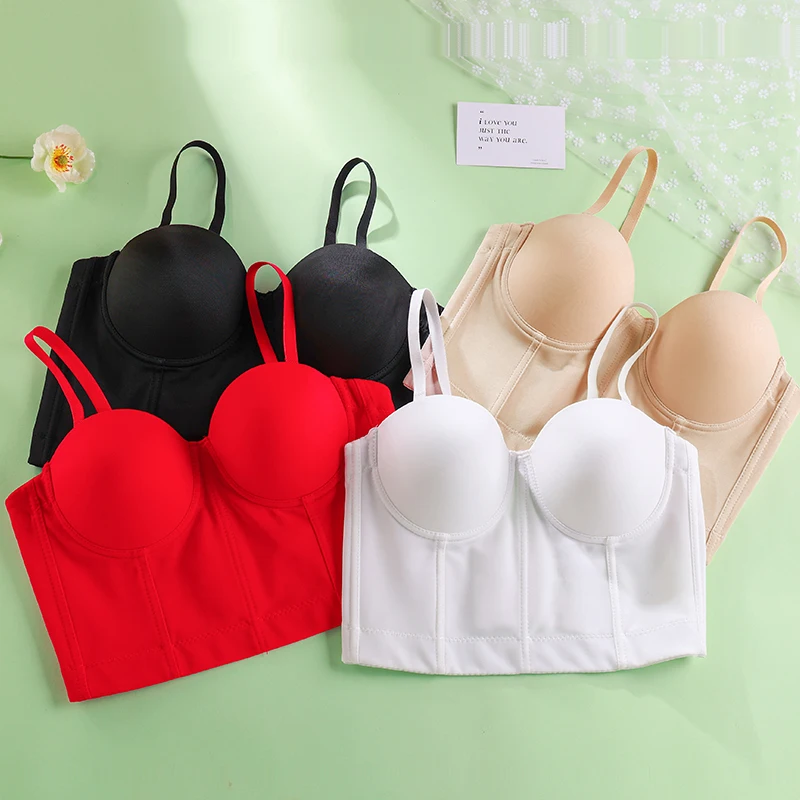 

2024 New French Slim Fit V-Neck Strapless Bras Sexy Strapless Bra With Underwear Pads ABC Cup Lingerie For Women