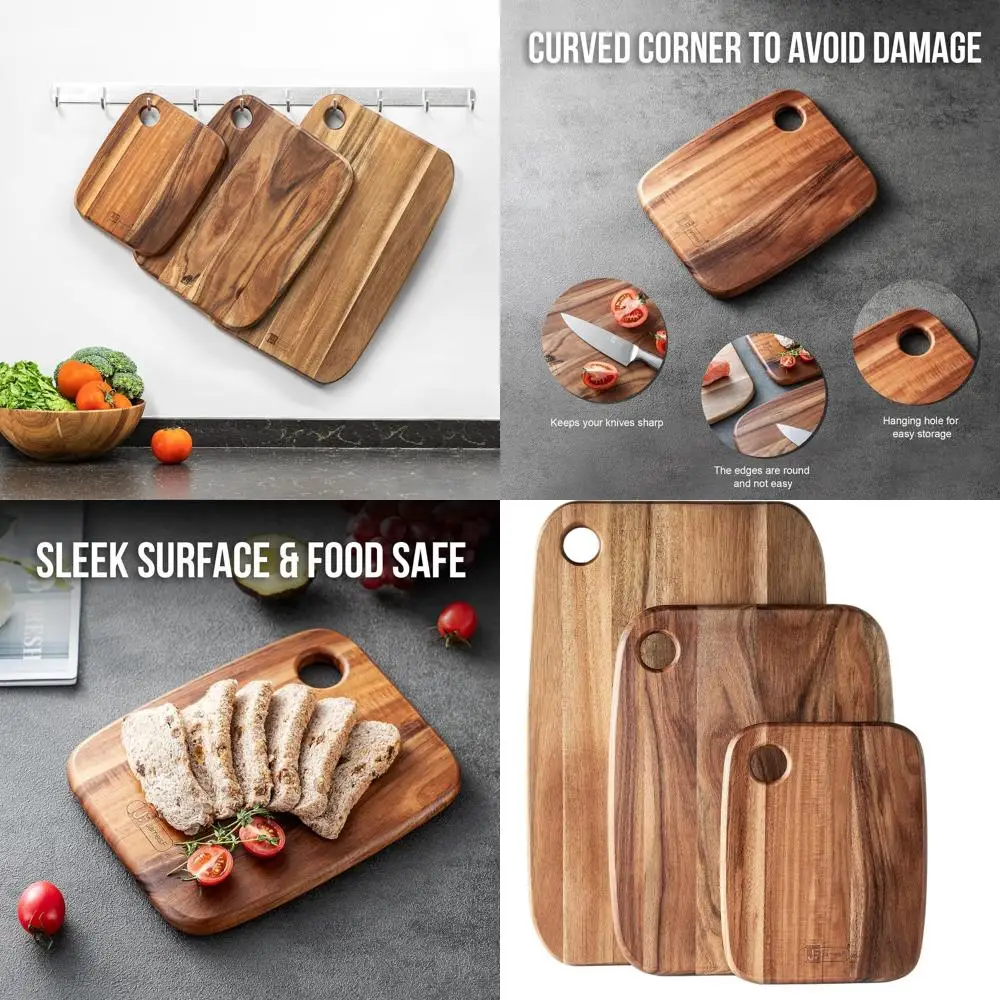 

Set of 3 Acacia Wood Cutting Boards - Large Thick Chopping Boards for Kitchen, Meat, Fruits, Vegetables, and Cheese