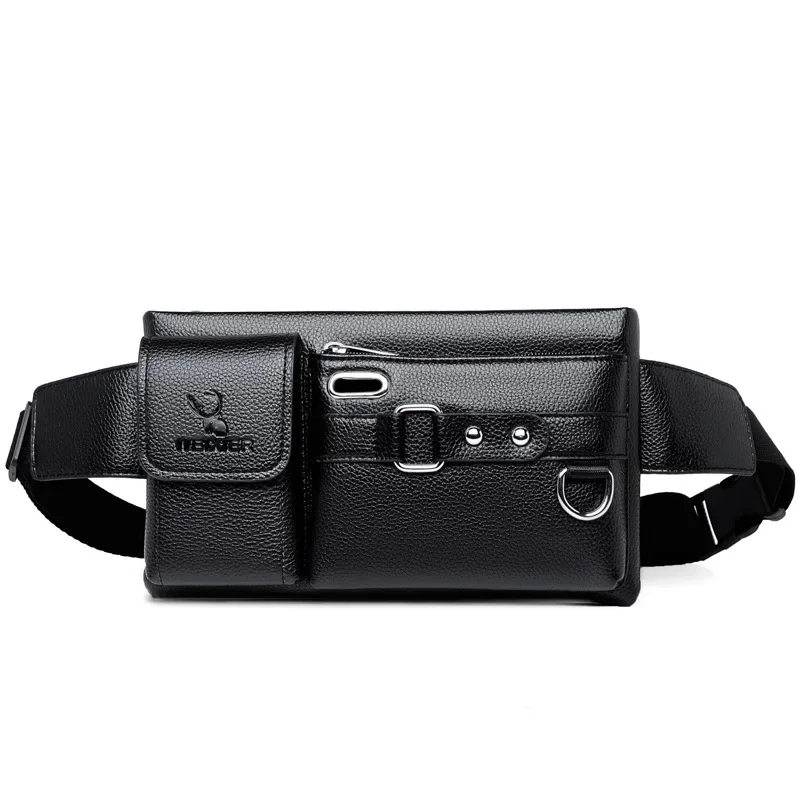 Bag for Men Waist Bag Shoulder Bag  PU Leather Belly Waterproof  Male Fanny Pack  Male Belt Bag Multifunction Chest Bag