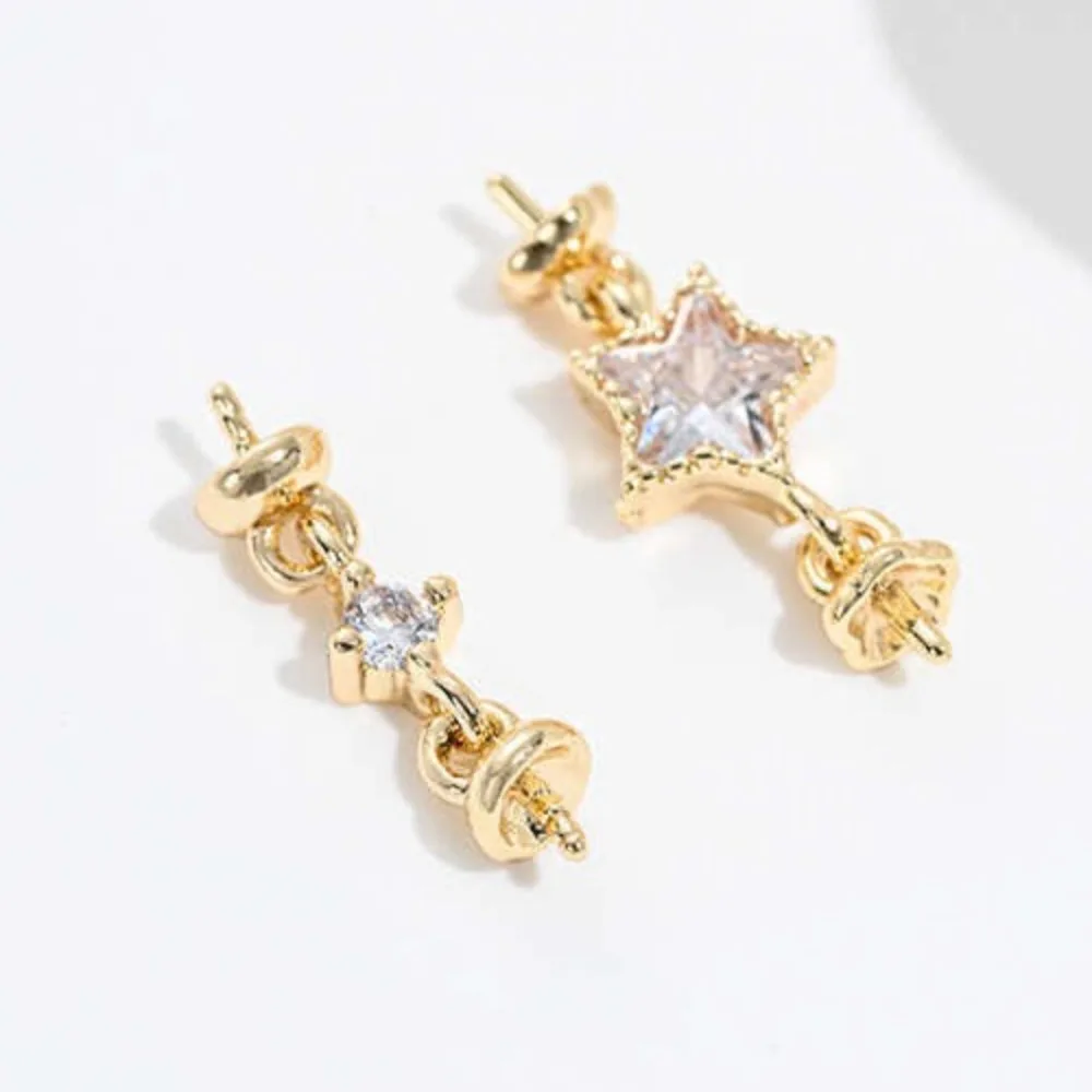 

1pcs Copper Charms 14K Gold Color Pentagram Double-headed Bead Holder Connector DIY Handmade Sticky Pearl Jewelry Accessories