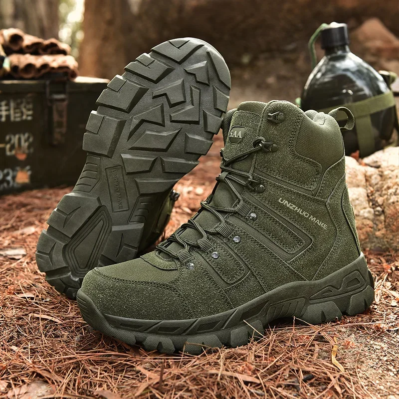 

Men Hunting Hiking Shoes Brand Tactical Boots Waterproof Lace Up Desert Unisex Size Plus Army Boots Motorcycle Climbing Shoes