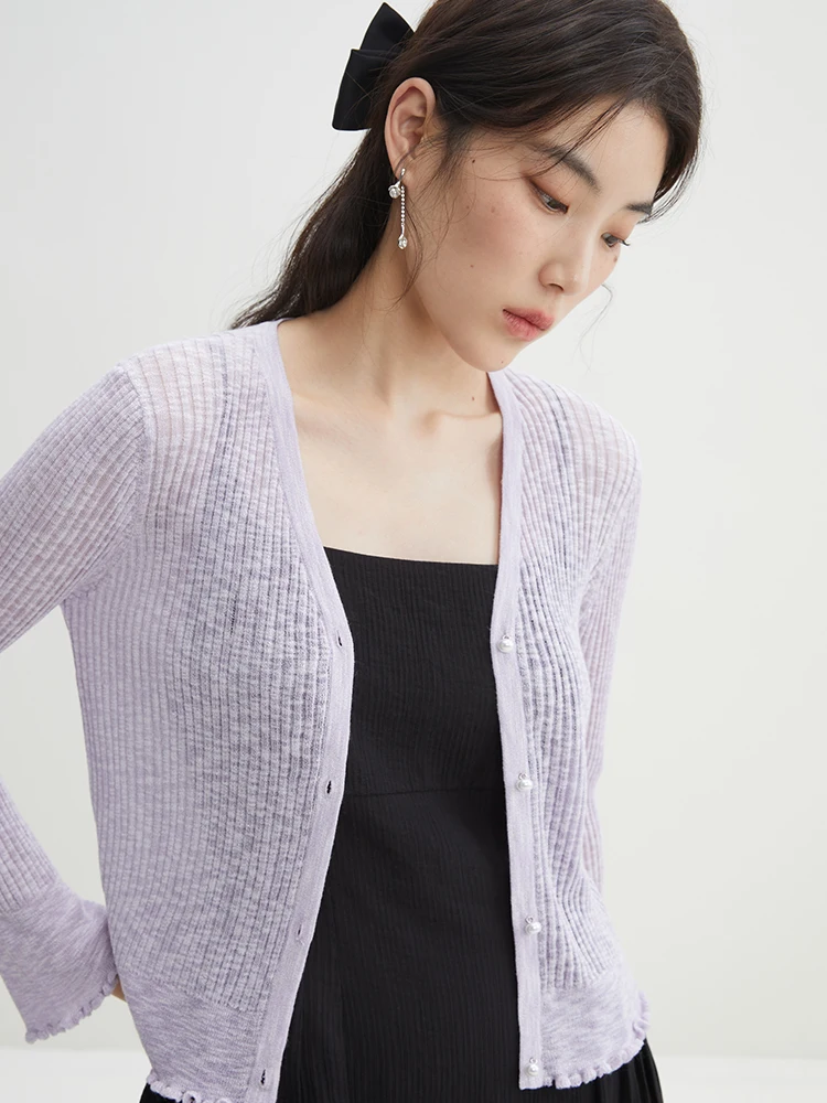 DUSHU Versatile Simple V-neck Knitted Cardigan for Women Summer Sweet Style 2024 Summer New Female Cardigan 24DS82028