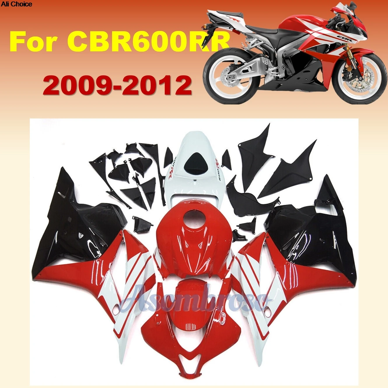 

Motorcycle Full Car Fairing kit For Honda CBR600RR 2009 2010 2011 2012 Red White Bodywork Cover