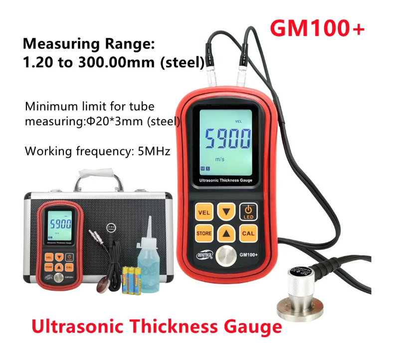 Digital Ultrasonic Gauge GM100+ 1.2-300MM Steel Pipe Wall Thickness Tester Voice Sound Velocity Meter Measuring GM100+