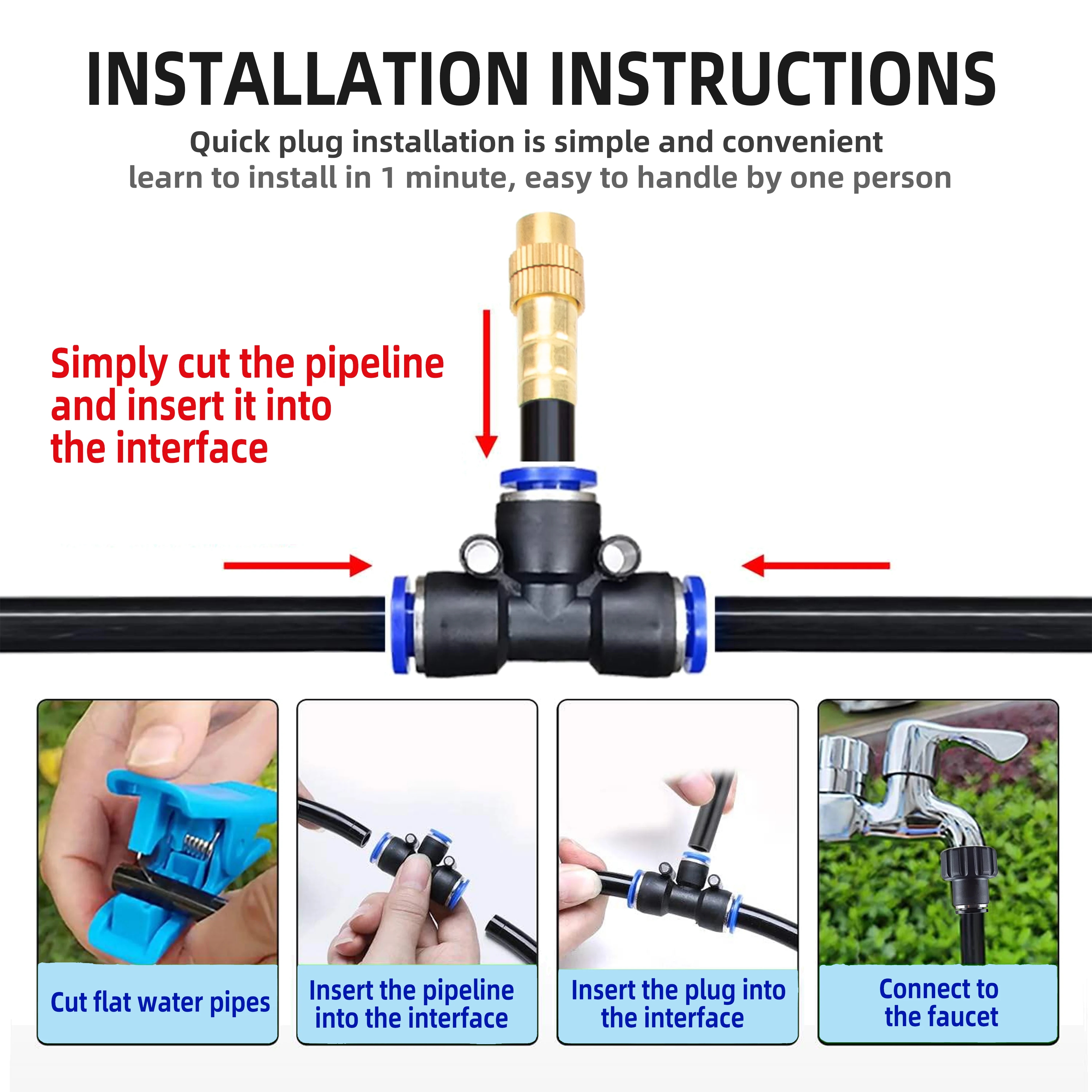 DIY 8mm 33/49/66/82/98ft Spray Cooling System Kit Adjustable Nozzle, Outdoor Terrace Greenhouse Irrigation System
