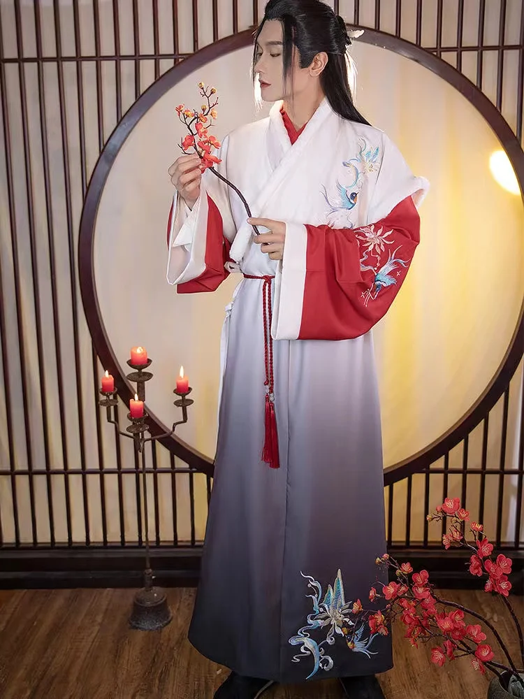 Happy New Year Hanfu Men Winter Ancient Weijin Period Chivalrous Costume Festive Classic Boys Male Noble Hanfu Dress Set