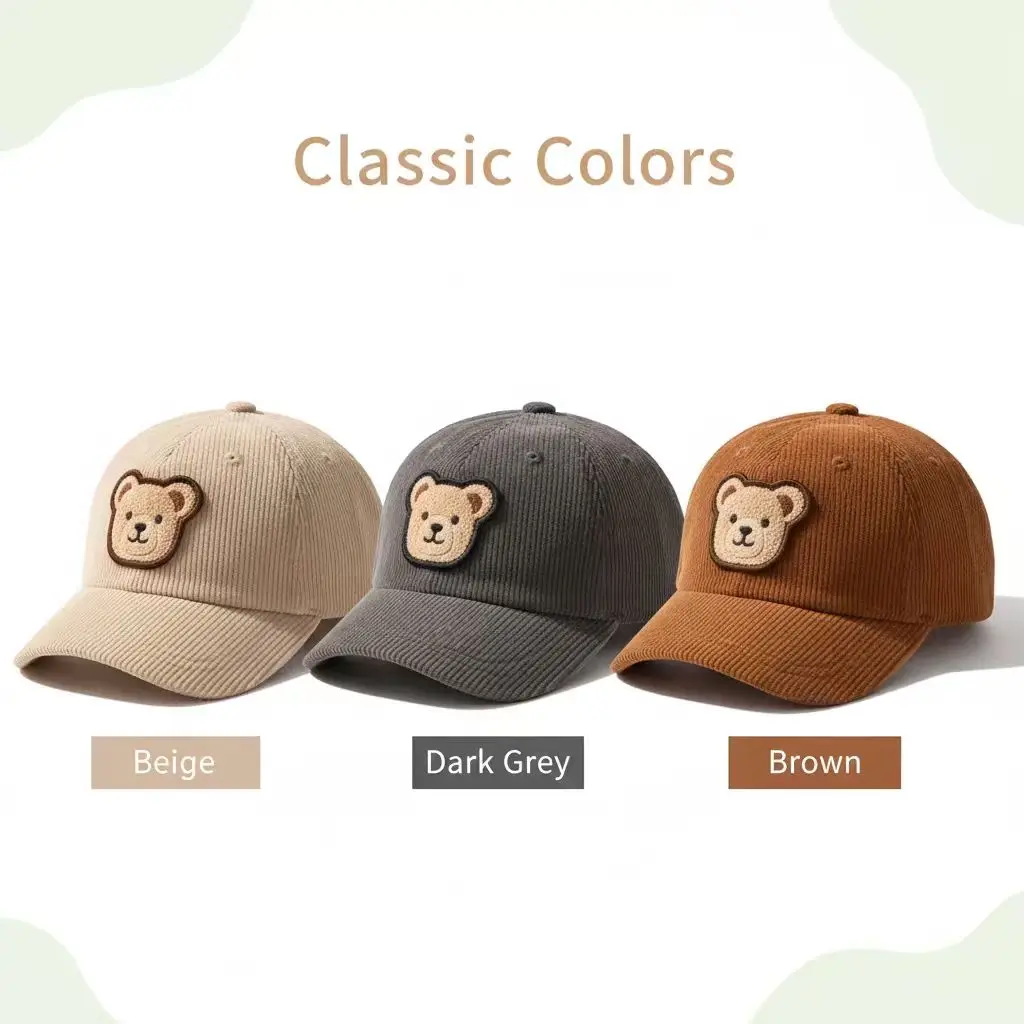 Baby Korean-style cartoon bear autumn and winter baseball caps for boys and girls, soft brim windproof children's baseball caps