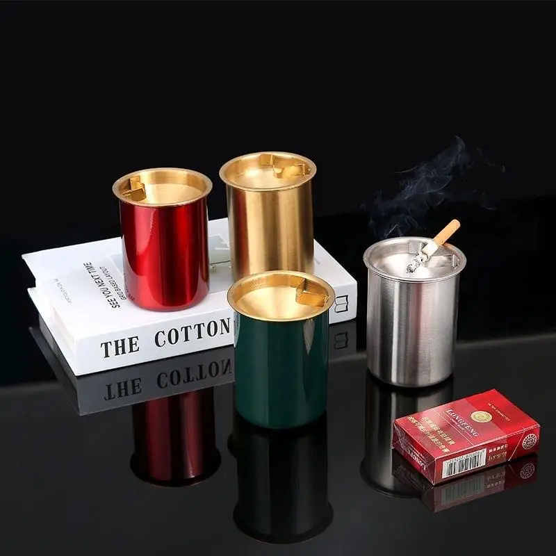 جديد الإبداعية منفضة سجائر الفولاذ المقاوم للصدأ المنزل منفضة سجائر السيارة مكافحة تحلق الرماد مكافحة الإفلات صافي مقهى بار قمع السجائر مع غطاء #2