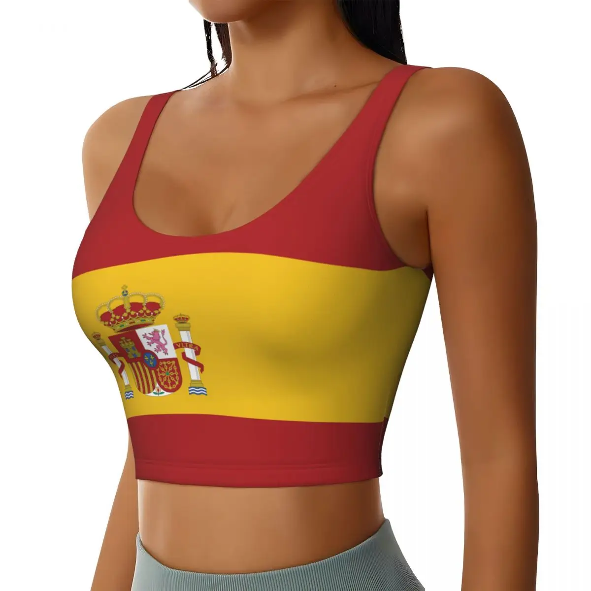 Yoga Vest Women Gym Sports Crop Tops Spain Flag Streetwear Workout Breathable Tank Top Female