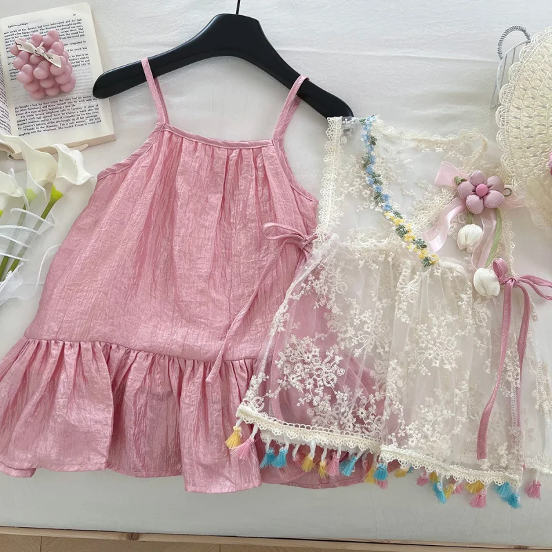 

Children's Outfit New Summer Girls' Baby Girl Strap Dress Versatile Beach Dress Two-Piece Set Shipping Hat
