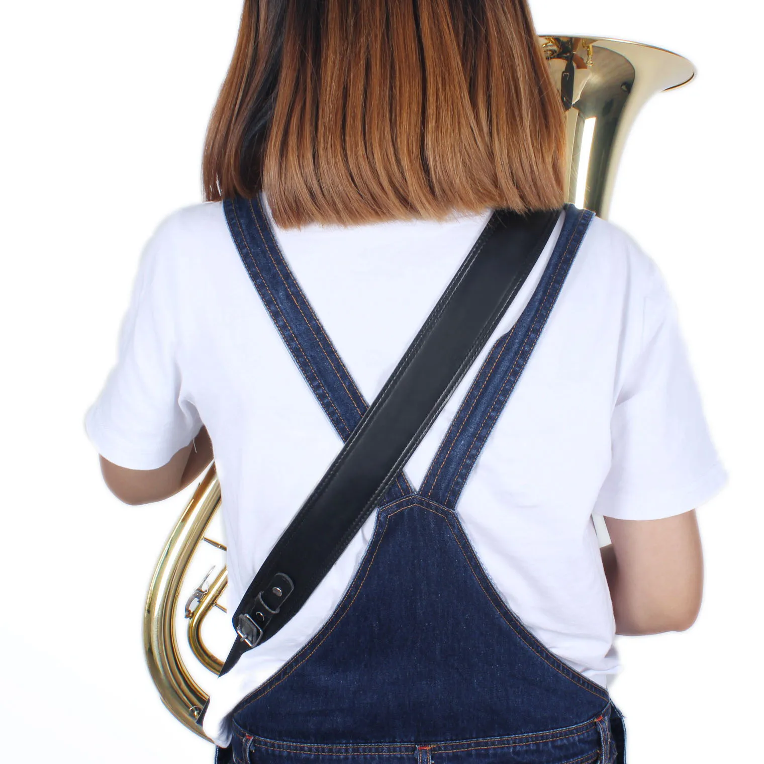 Adjustable Soft Leather Tuba Strap Black One-Shoulder Crossbody Upper Bass Horn Tuba Strap Brass Musical Instrument Accessories