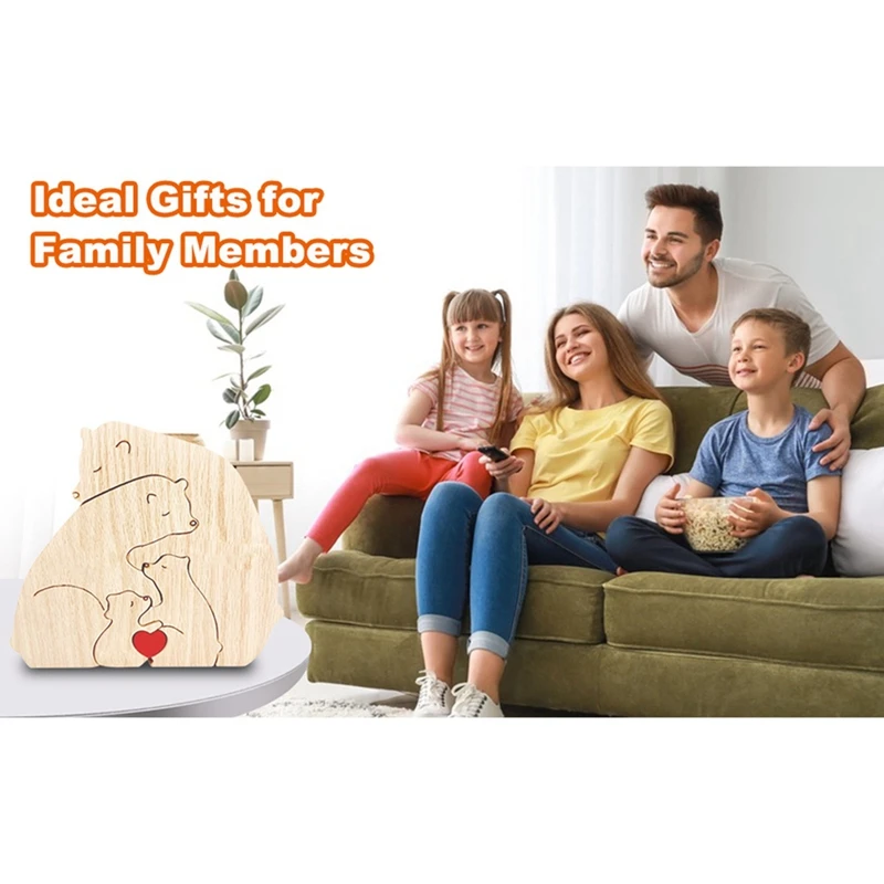 Personalized Bear Family Names Puzzle, Custom Wooden Bear Sculpture Decorative Gifts For Mom And Dad, Family Puzzle