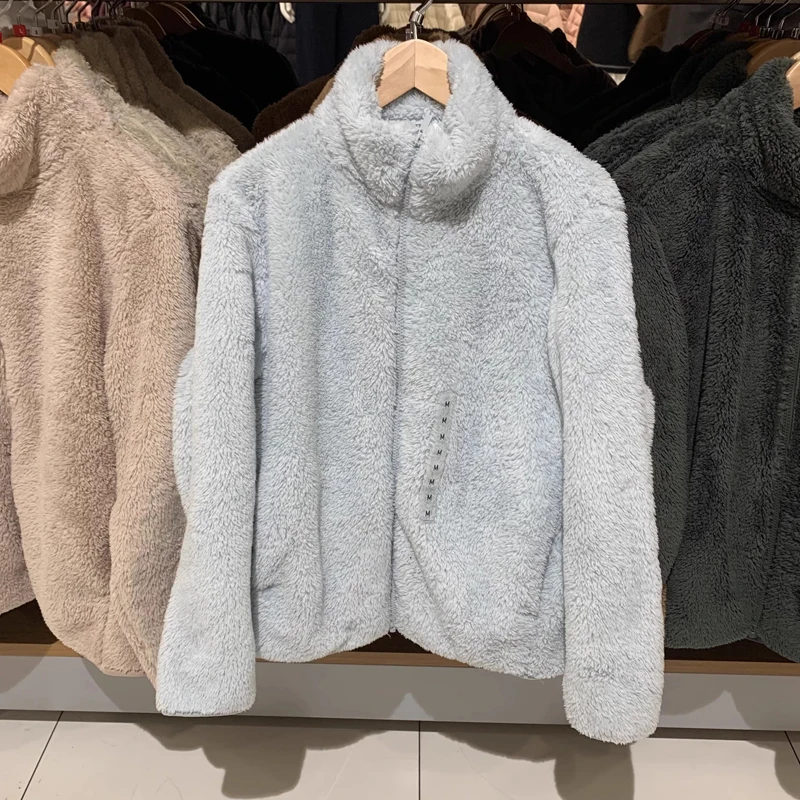 

Autumn Winter Long Velvet Fce Jaet Zipper Collar Long Sve Women's Outerwear Coat M47037 Commute Sle Loose Fit