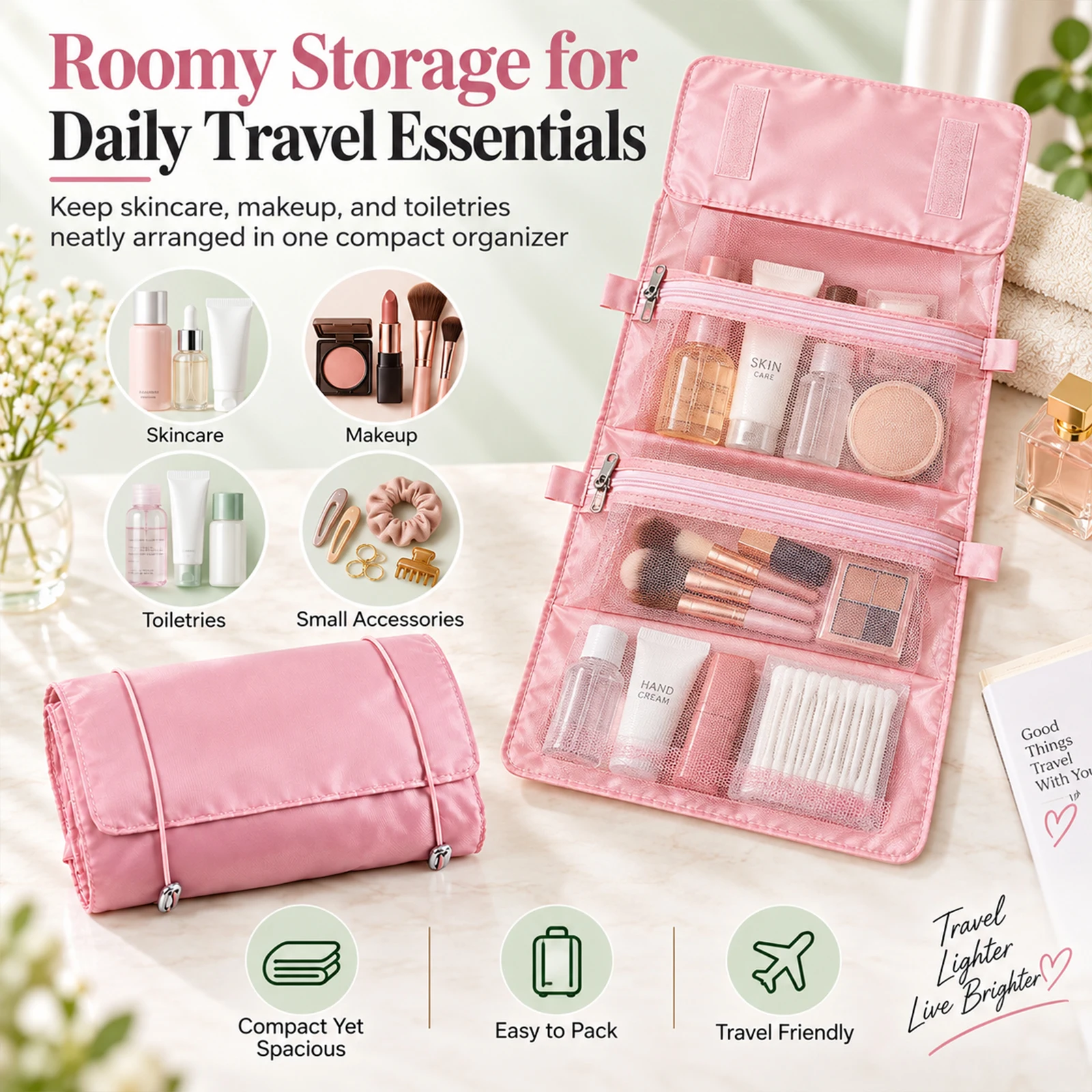 Multi-Color Cosmetic Bag Makeup Organizer Wear-Resistant Premium Toiletry Portable Cosmetic Storage Case for Daily Use Home Outdoor Business Trip - view 5