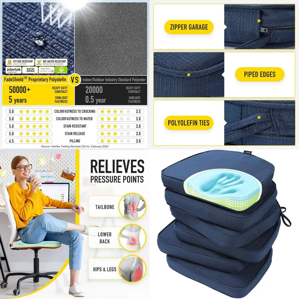 

Подушки для сидений из пены с эффектом памяти, устойчивые к выцветанию, устойчивые к пятнам, двусторонние, с завязками, 17x16, 6 шт., темно-синие для внутреннего и наружного использования