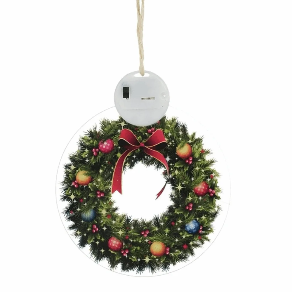 Acrylic Illuminated Christmas Ornaments Battery Powered 2D Flat Christmas Tree Ornaments Round Festive Decorations