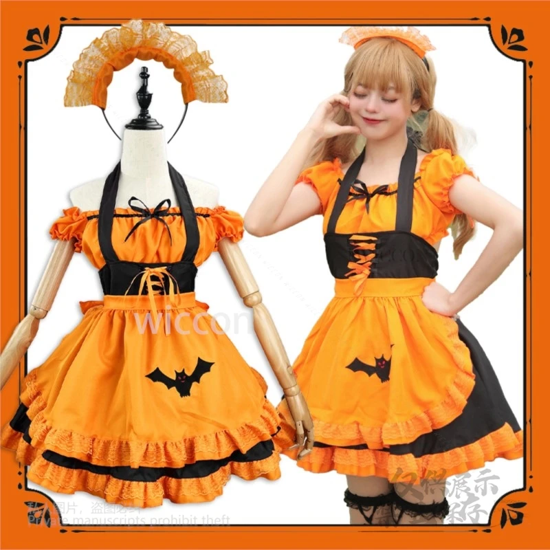 

Anime Pumpkin Maid Dress Lolita Cosplay Costume Gothic Kawaii Plus Size Halloween Party Outfit Mercchandise Dress Halloween