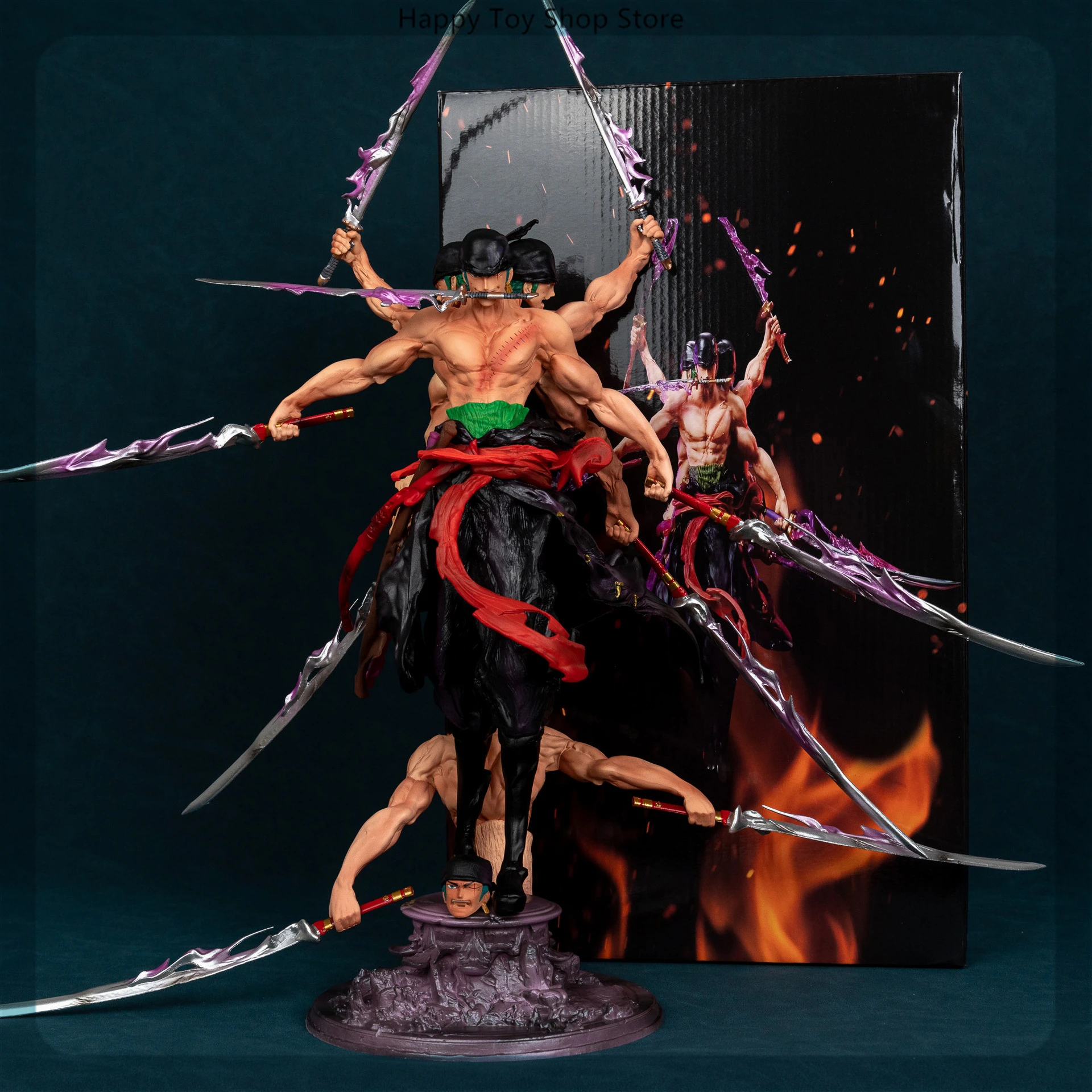 

48cm One Piece Asura Roronoa Zoro Three Knife Flow Anime Figure Model Gk Statue Boys Collection Desktop Decoration Ornament Toys