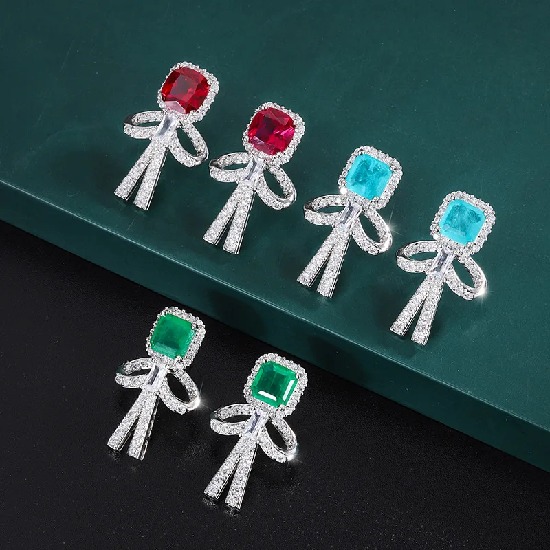 

New European and American style vintage red corundum, sapphire, and emerald fashion earrings for women