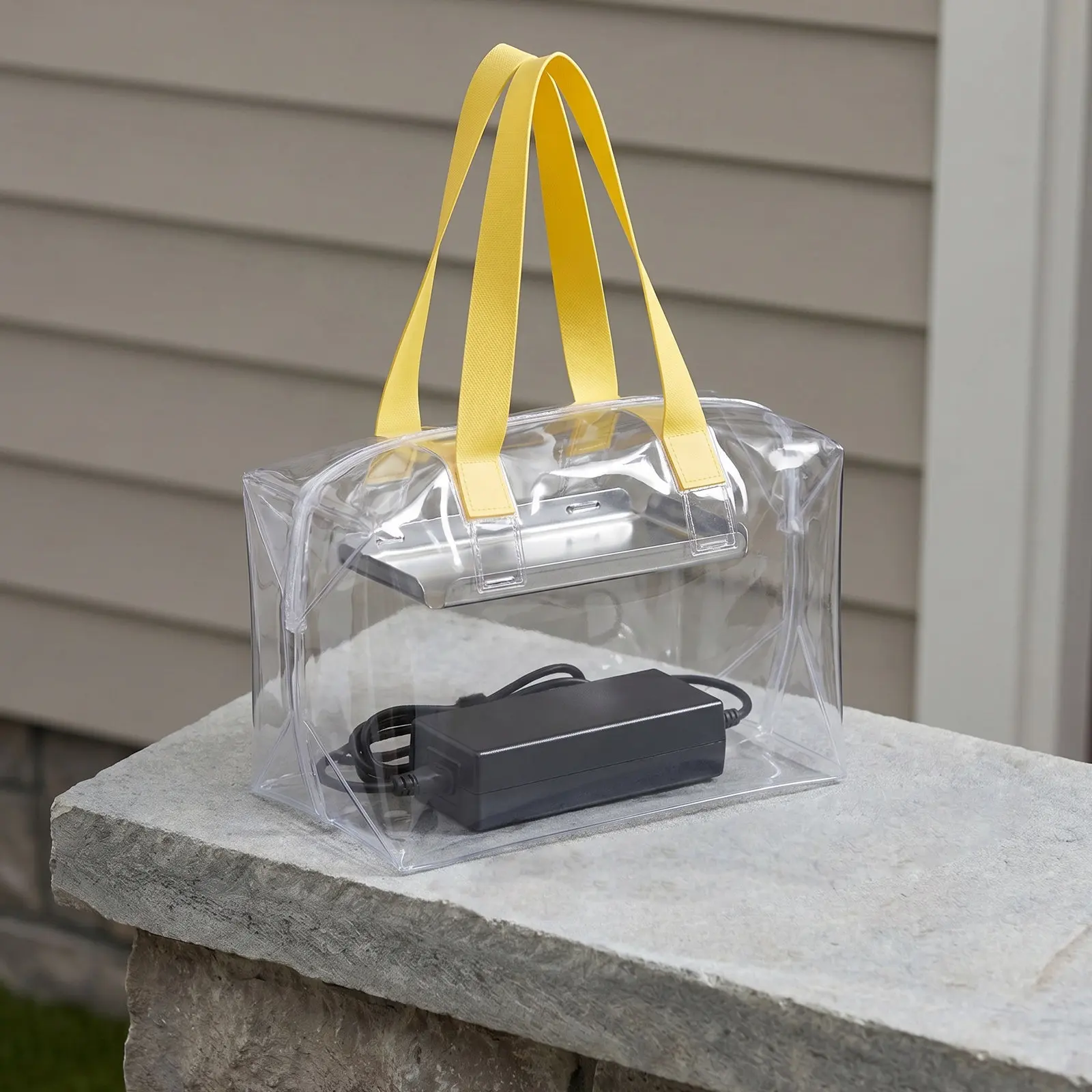 Electric Bike Charger Cover Bag Yellow Handle Waterproof Protective PVC Rainproof Storage Pouch Outdoor Charging Port Dustproof