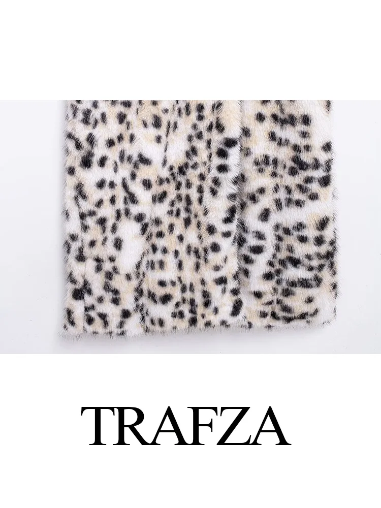 TRAFZA-abrigo largo cálido con botones y cuello vuelto para mujer, abrigo informal de manga larga con estampado de moda para mujer, prendas de vestir exteriores de piel sintética