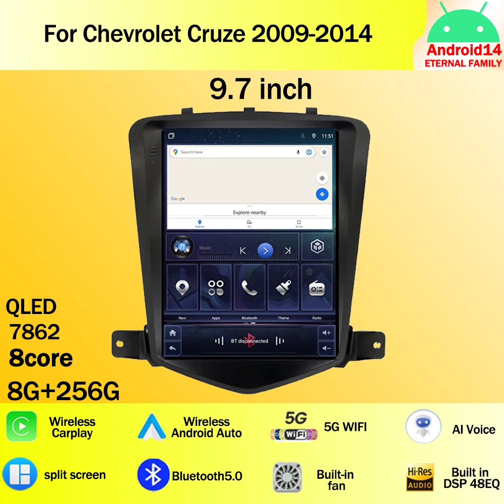 

Автомагнитола для Chevrolet Cruze 9,7-2009, 2014 дюйма, Android 14, мультимедийный видеоплеер, GPS, беспроводной, android, Wi-Fi, 4G, 2DIN