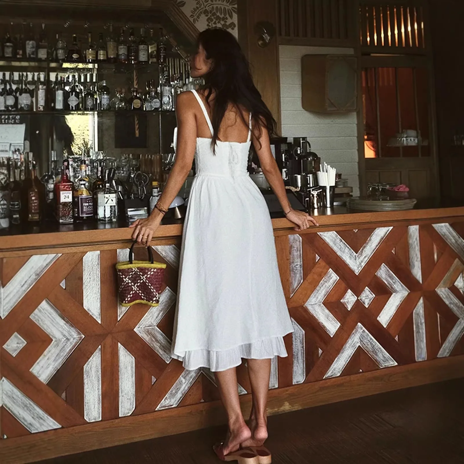 2026 New Women's Sexy Backless Strap Long Dress Pure Color High Waist Slimming Holiday Style Commute Style Summer Dress
