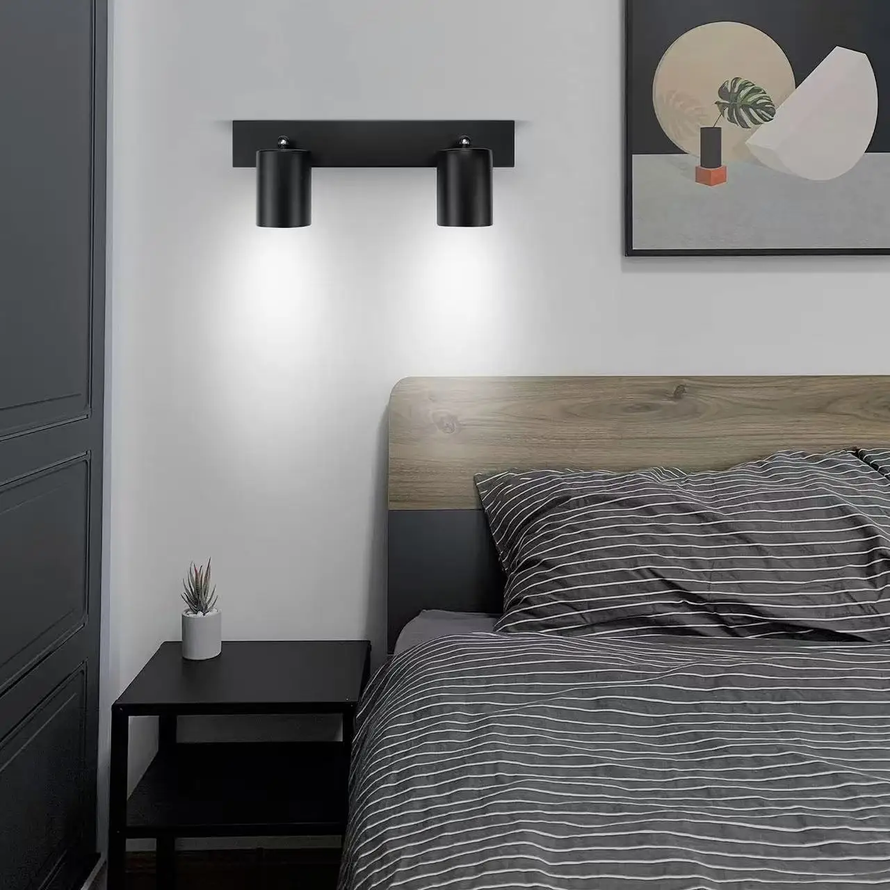 Modern LED Ceiling Light - 350° Rotation, 2 Lights GU10 Wall Light Black - Energy Saving, Living Room, Bedroom, Kitchen, Easy In