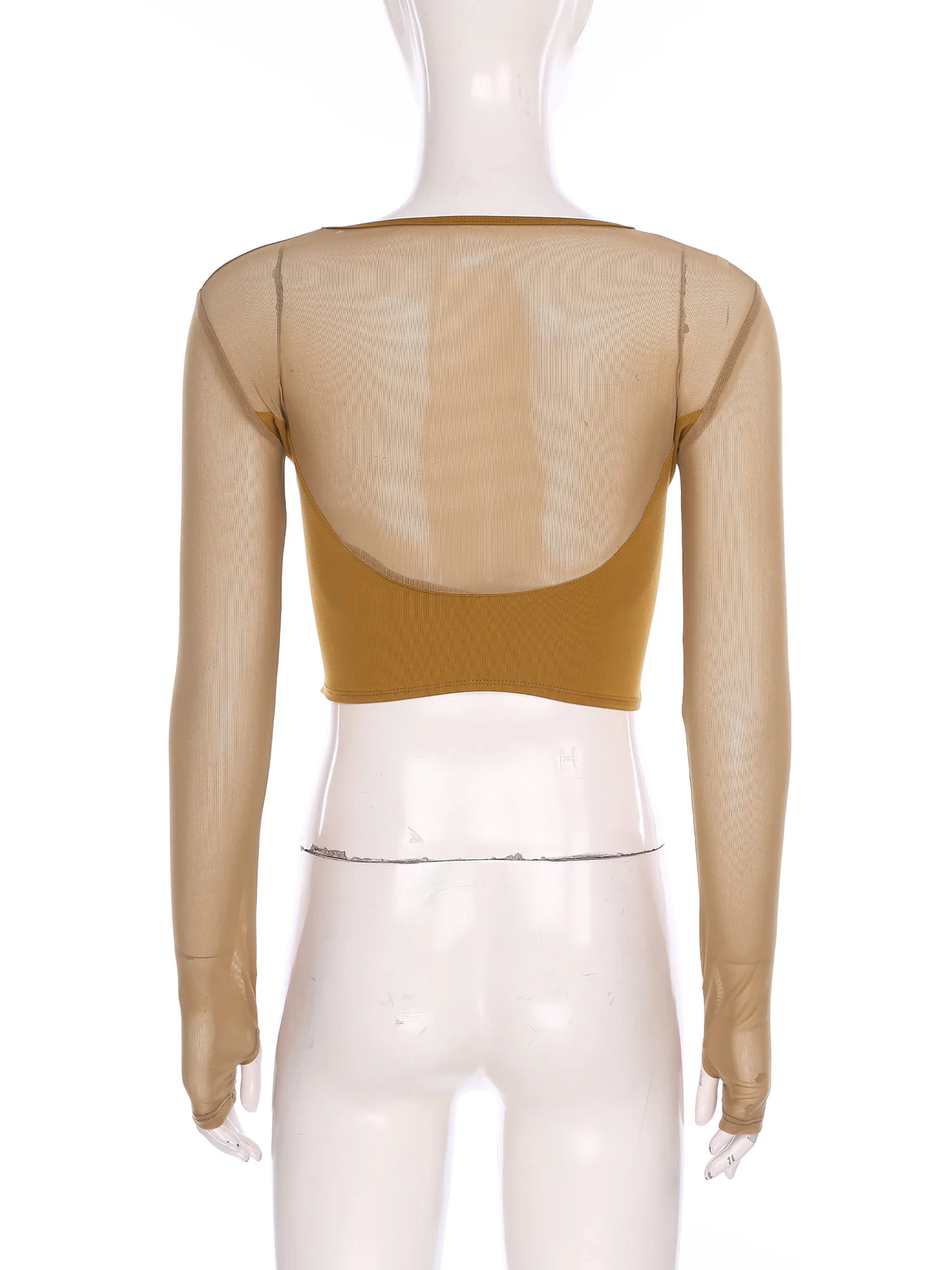 Haut court de danse de Ballet latine pour femmes, maille transparente, manches longues, dos à bretelles, T-shirt court pour Samba Rumba valse, scène de classe