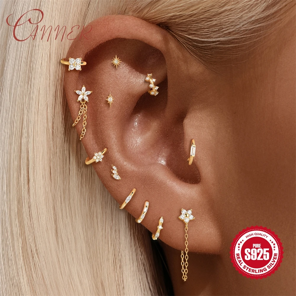 CANNER 925 Sterling Silver Moissanite Star Flower Nose Rings Ear Piercing Body Jewelry Dangle Cartilage Helix Hoop Stud Earrings