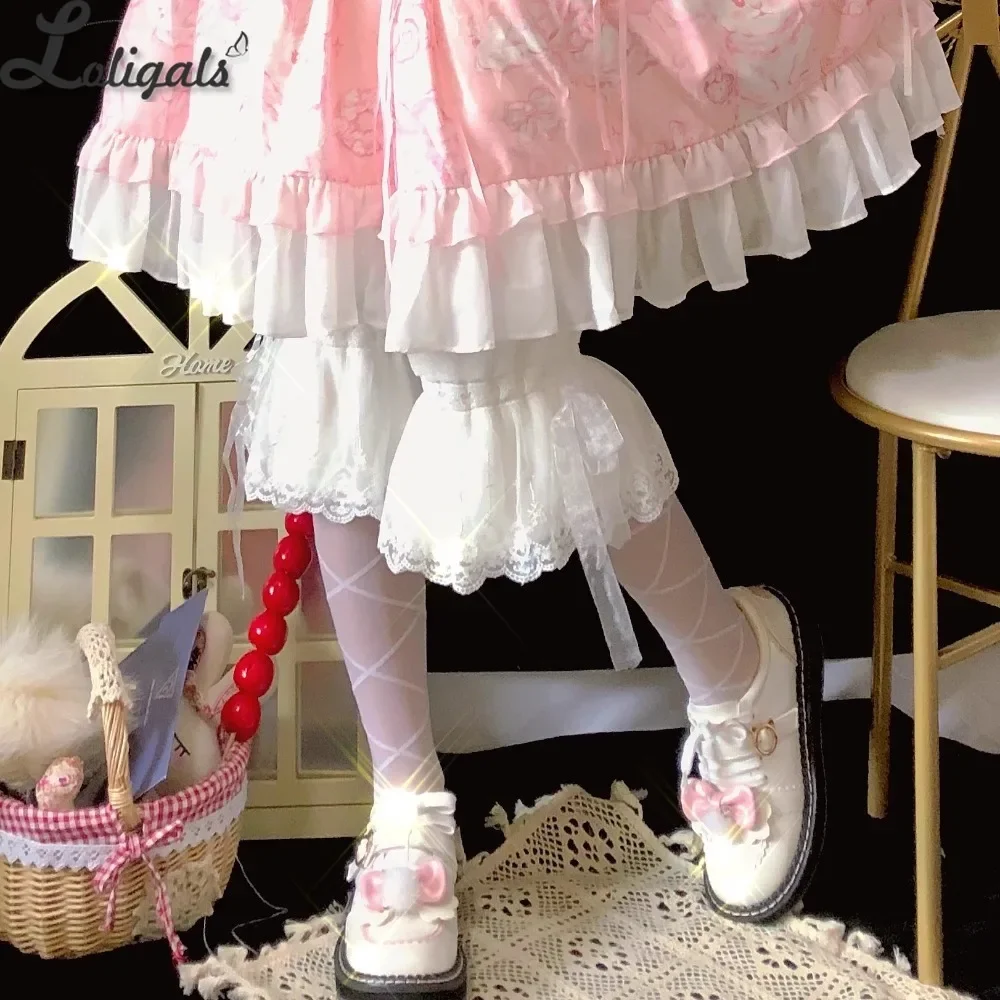 Winter Plush Lolita Bloomer Long Cute Flannel Pumpkin Pants Lace Ruffle Knickers for Women