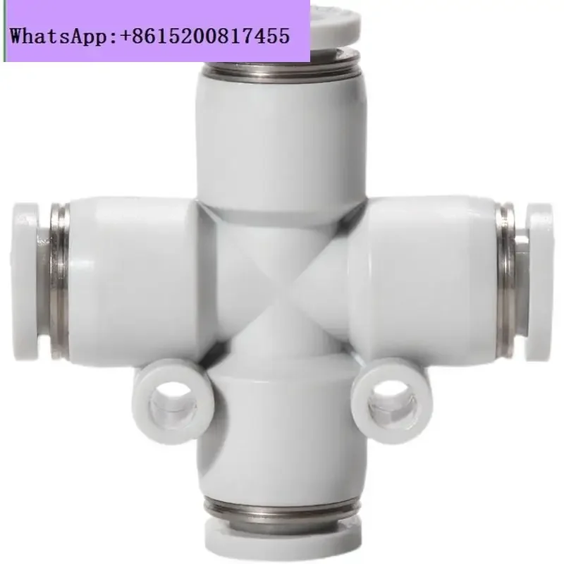 Conector Neumático AirTac, Conector Rápido de Cuatro Vías en Cruz, Color Gris, PZ4 - 6-8-10 - 12