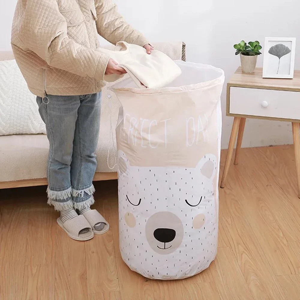 Cartoon Bear Collapsible Storage Bag Beam Port Transparent Organizer Clothes Blanket Baby Toy Basket Container Quilt Travel Bags