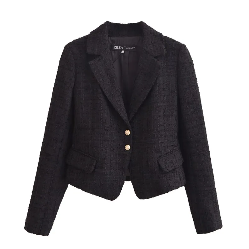 TRAF Woman Button Blazer With Texture Clothing Casual Buckle Decoration Płaszcz damski Kieszeń Odzież wierzchnia Dopasowana kurtka