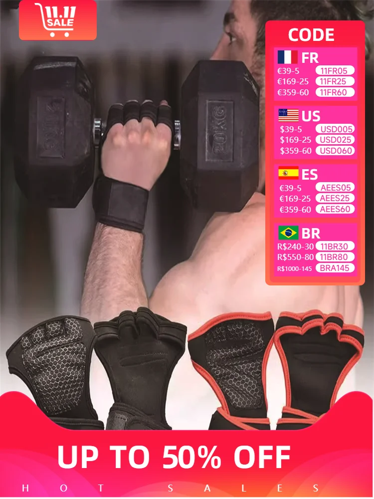 Gym Fitness Gloves Men Hand Palm Protection Equipment Anti Slip And Wear-resistant Wrist Protection Hard Pull Grip Strength Ban