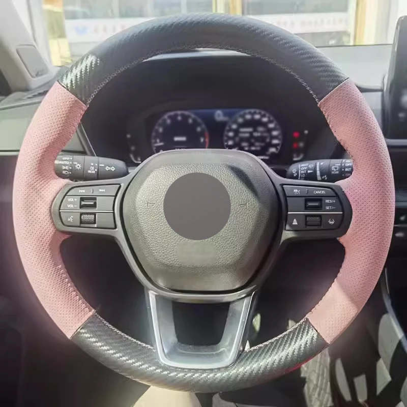 

Matt Carbon Fiber Pink Perforated Leather Full Wrap Car Steering Wheel Cover Car Accessoires for Honda Civic 11 Accord CRV HRV