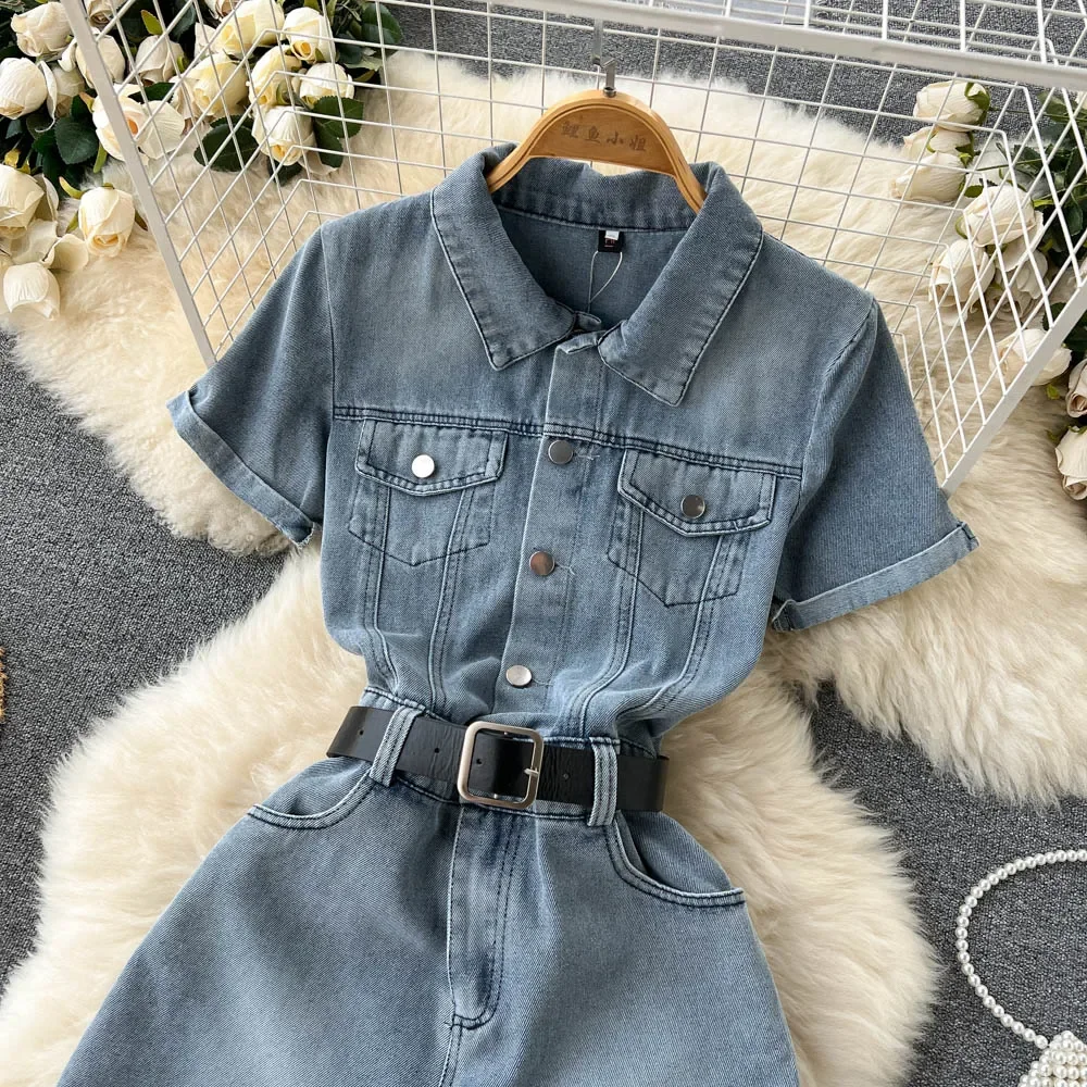 Tooling One-Piece Denim Suit Female Summer 2024 New Temperament Fashion High Waist Wide Leg Shorts Jumpsuits Overalls Shorts