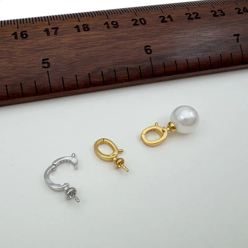1PCS Solid 925 Sterling Silver Pendant Connector 18K Gold Color DIY Jewelry for Pearl Beads Accessories Making Components
