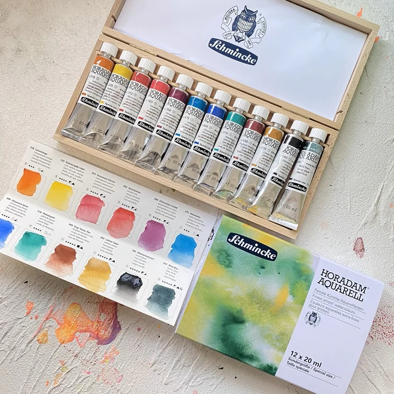 

2025Schmincke HORADAM Artist AQUARELL 12 X 20ml Wooden Box Professional drawing Beginners Dispensing 1ml/2ml tinbox watercolor