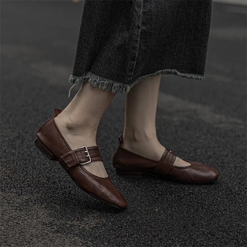 Casual Shoes Round Toe Buckle Flat Zapatos Mujer Cozy Versatile Flat Women French Style Designer Leather Concise Cover Soft New