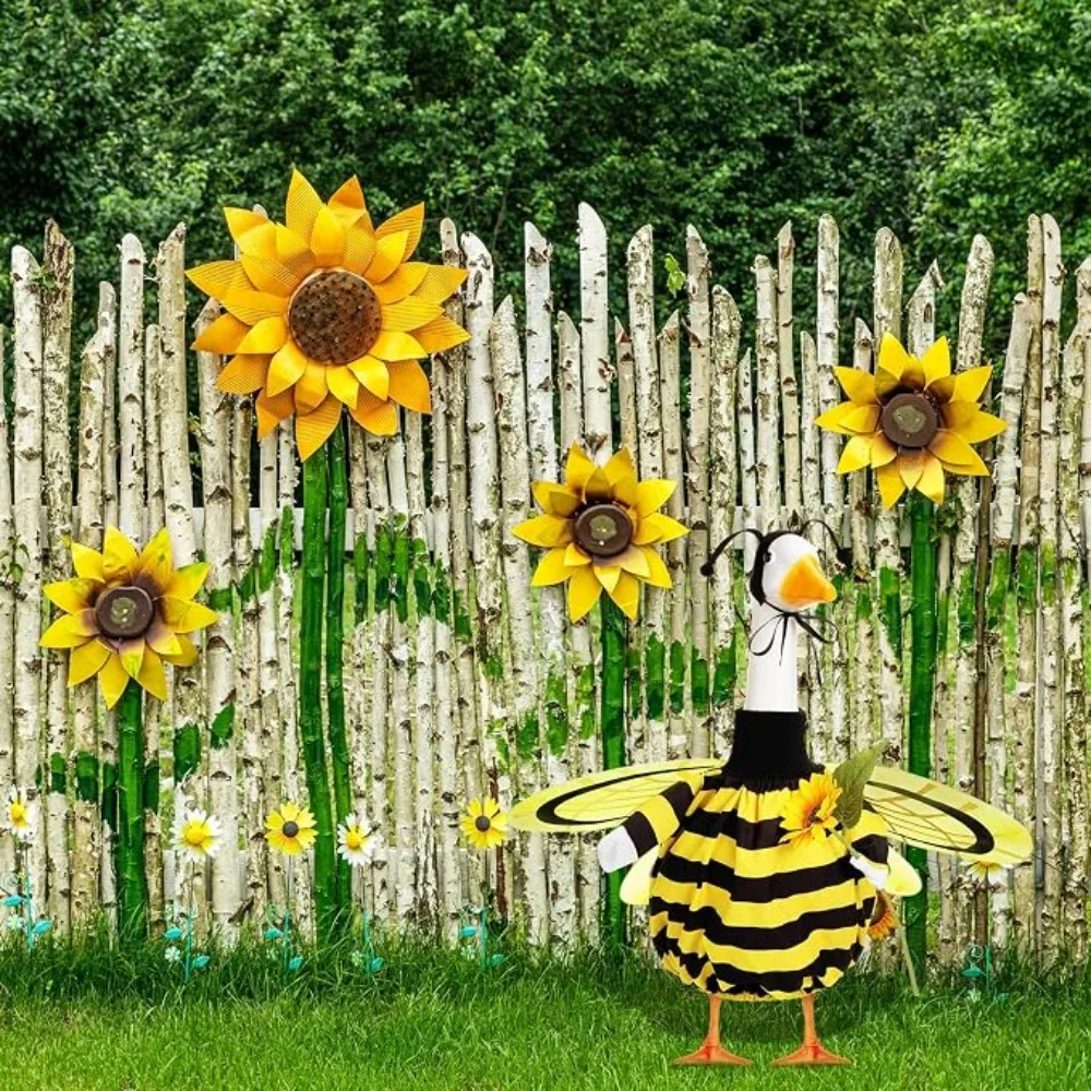 Bee Wings & Sunflower Porch Goose Attire Summer Outdoor Statue Costume Set, Garden Lawn Patio Art Decor Exclude Goose