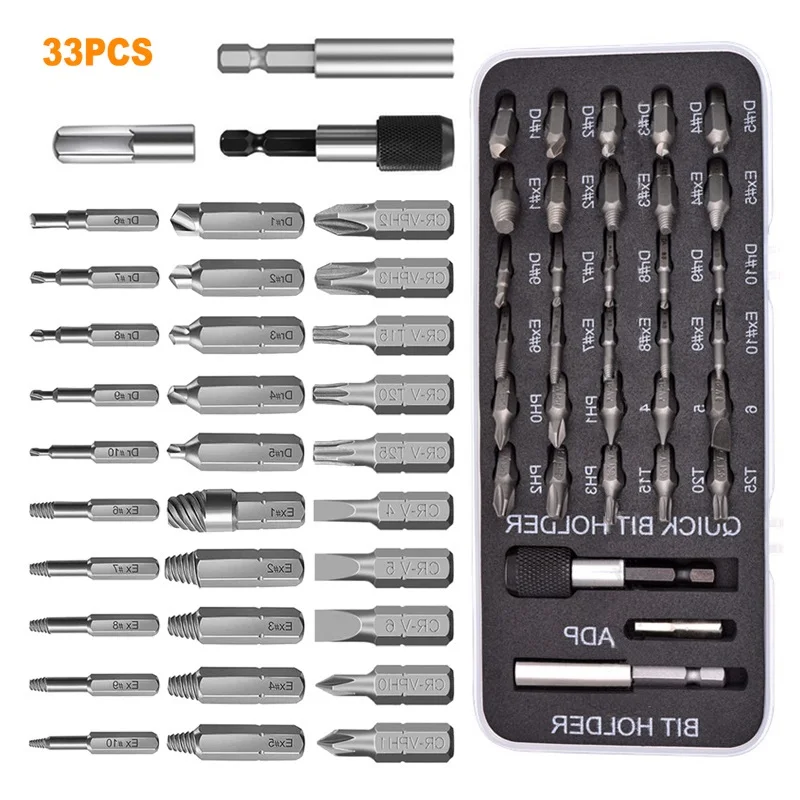 Danificado Parafuso Extrator Broca Conjunto de Bits Descascado Parafuso Extrator Kit para Brokenbolt Extrator All-purpose com Magnético 22 33 Peças