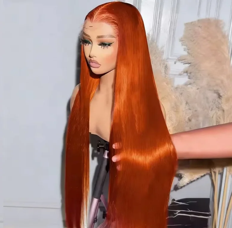 200% Density 13x4 Straight Lace Front Wigs Human Hair Pre Plucked 350# Colored Wig Human Hair with Natural Orange Wigs for Women