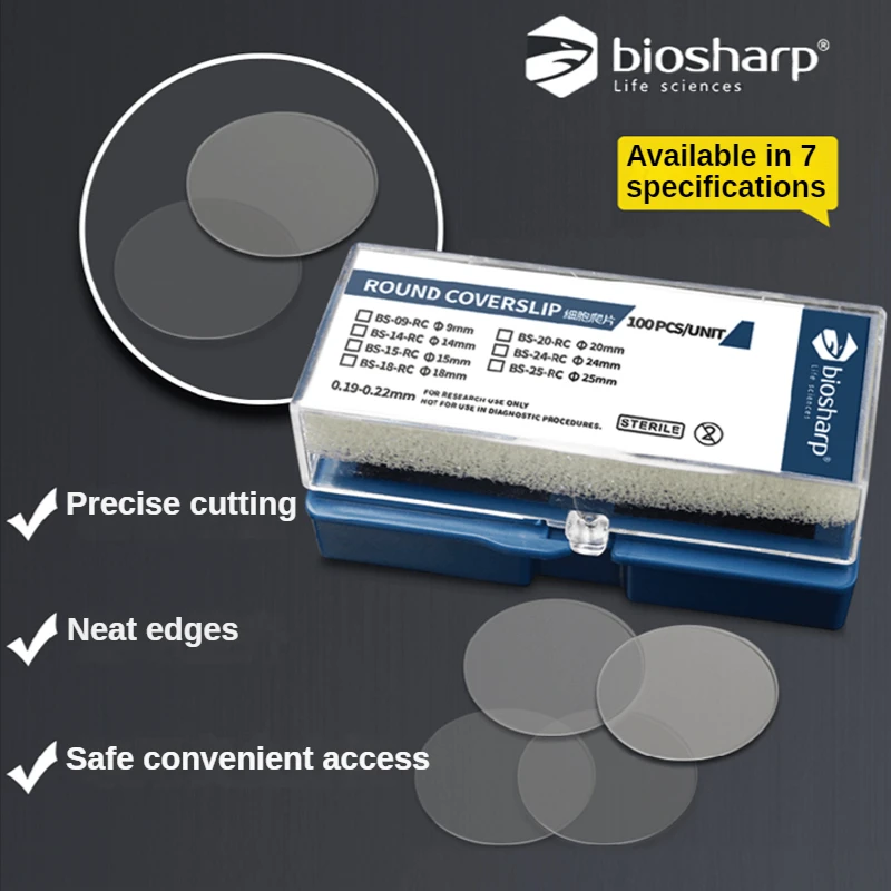 

Biosharp 100pcs Cell Crawler Sterile Round Coverslips for 6/12/24/48 Well Plates for Laboratory Cell Culture Consumables