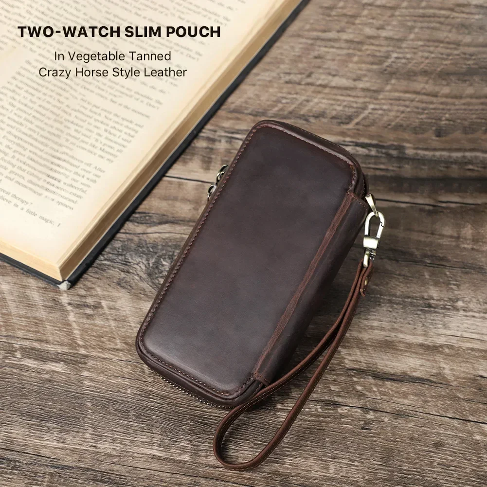 Brown Vintage Genuine Leather Watch Zipper Case 2/4/6/8 Slots Portable Travel Transport Storage Watch Pouch Bag for Gift Package