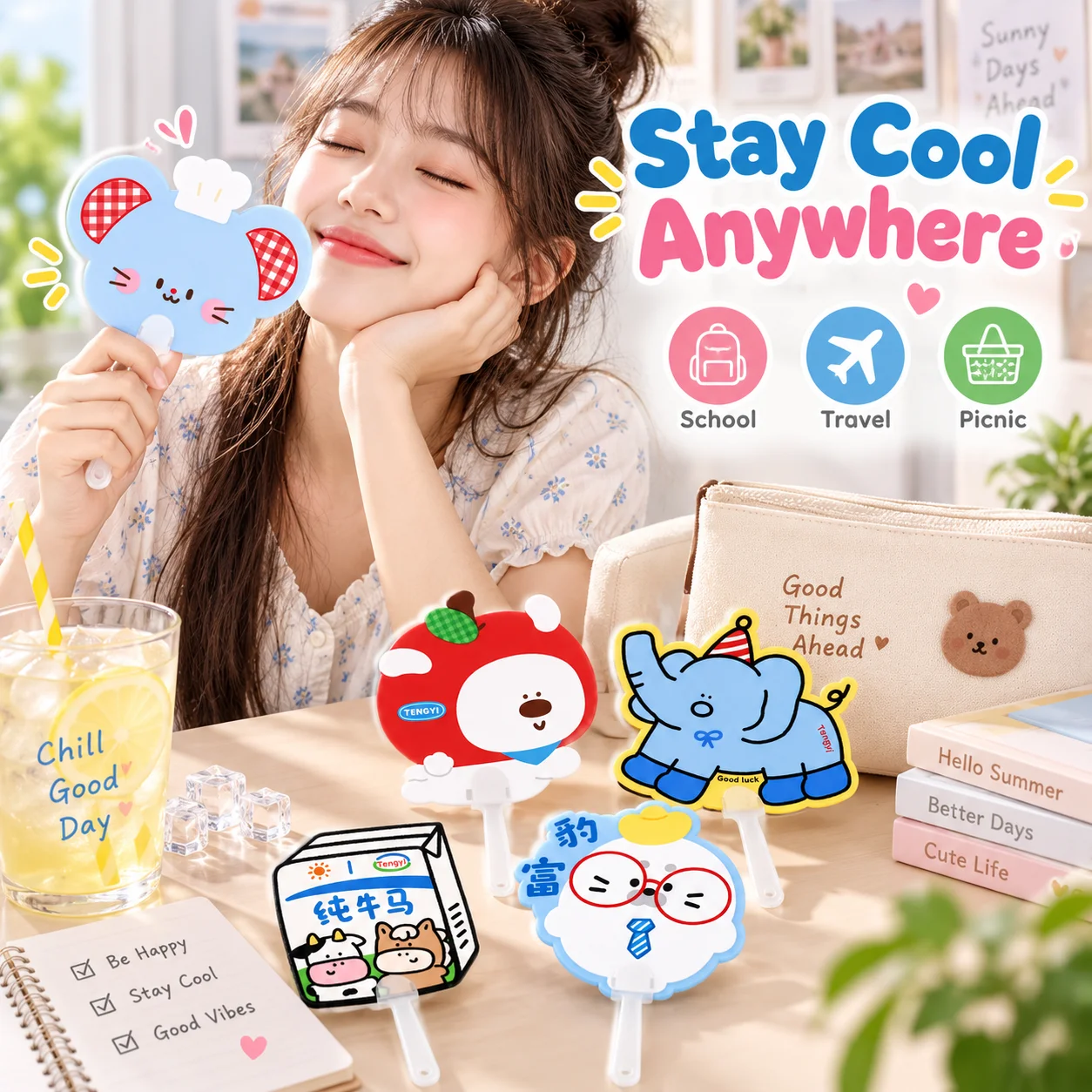 Cartoon Handheld Fan, Cute Irregular Shape Hand Fan, High-Value Portable Cooling Fan for Summer