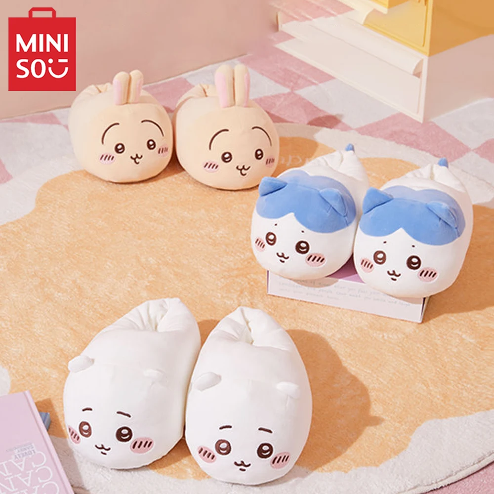 

MINISO Chiikawa Series Hachiware Usagi Cotton Slippers Anime Cartoon Cute Winter Warm Plush Slipper Home Shoes Girl Gift