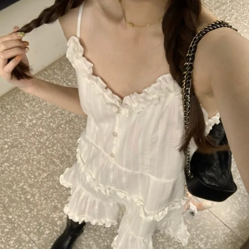 Fashion Sweet White Camisole Dresses 2024 Sumemr New Sleeveless Dress for Women Y2k E-Girl Mid-length Loose Vestidos Mujer