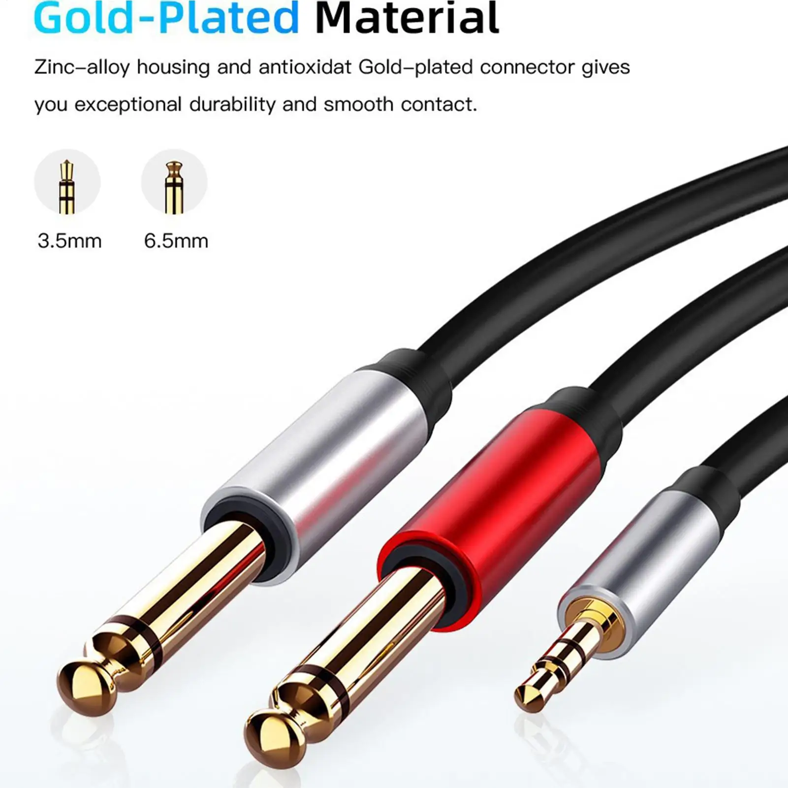 3.5mm To Two 6.35mm Adapter Cable 3.5mm To Two 6.35mm Audio Cable Reinforced Jacket 1.5m Design For Live Performance Keyboard
